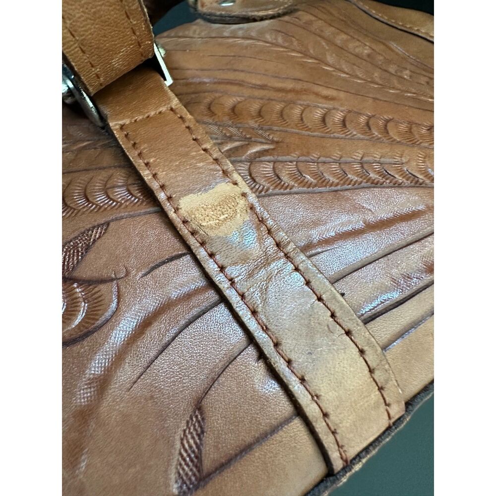 Vintage Hand Tooled Leather Satchel Bag Western Tooled Crossbody Purse Brown - Picture 15 of 16